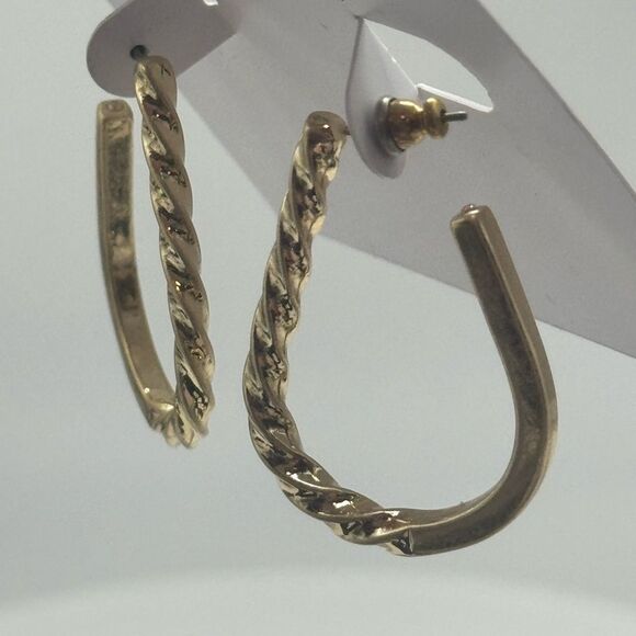 Sonoma Gold Tone Rope Textured Open Hoop Post Earrings 1.25 inch - Picture 6 of 8